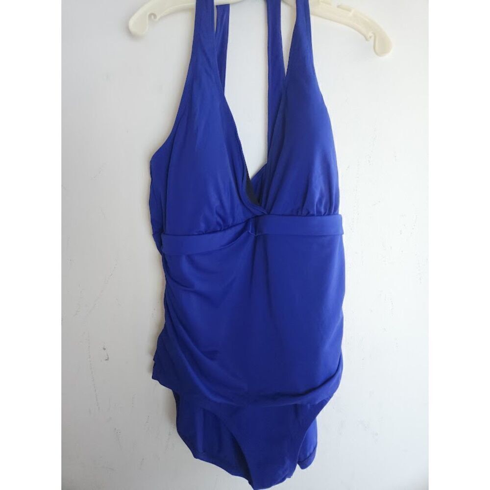 Jantzen Classic Blue Purple V-Neck Racerback Tummy Control 1 Piece Swimsuit 20W